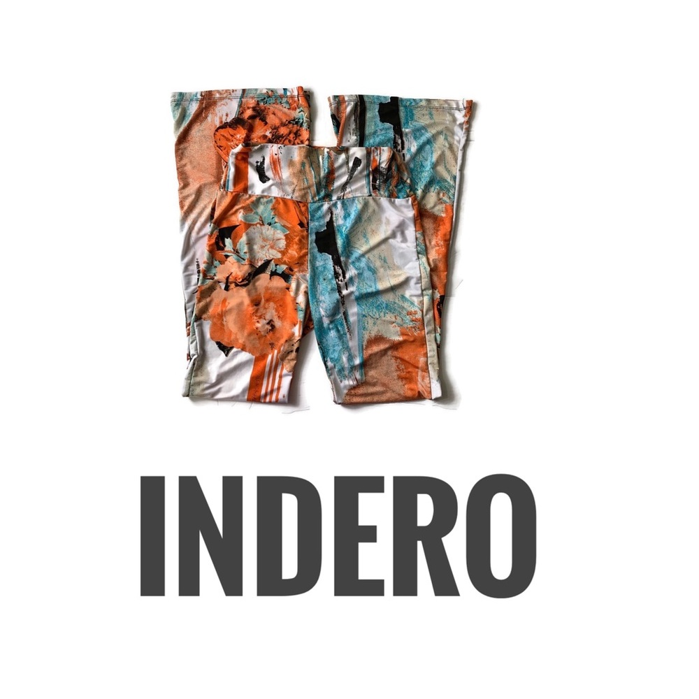 INDERO Blue & Orange Abstract Splash Flowy Pants